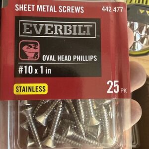 (25-Pk) Everbilt Phillips Oval Head Sheet Metal Screws Stainless Steel 442 477